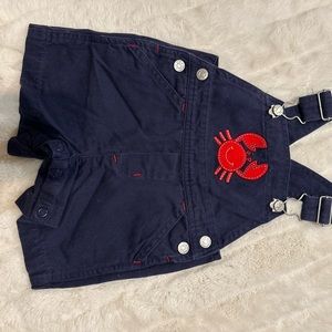 EUC Navy Blue Kids Overalls with embroidered Red Crab size 3/6 months